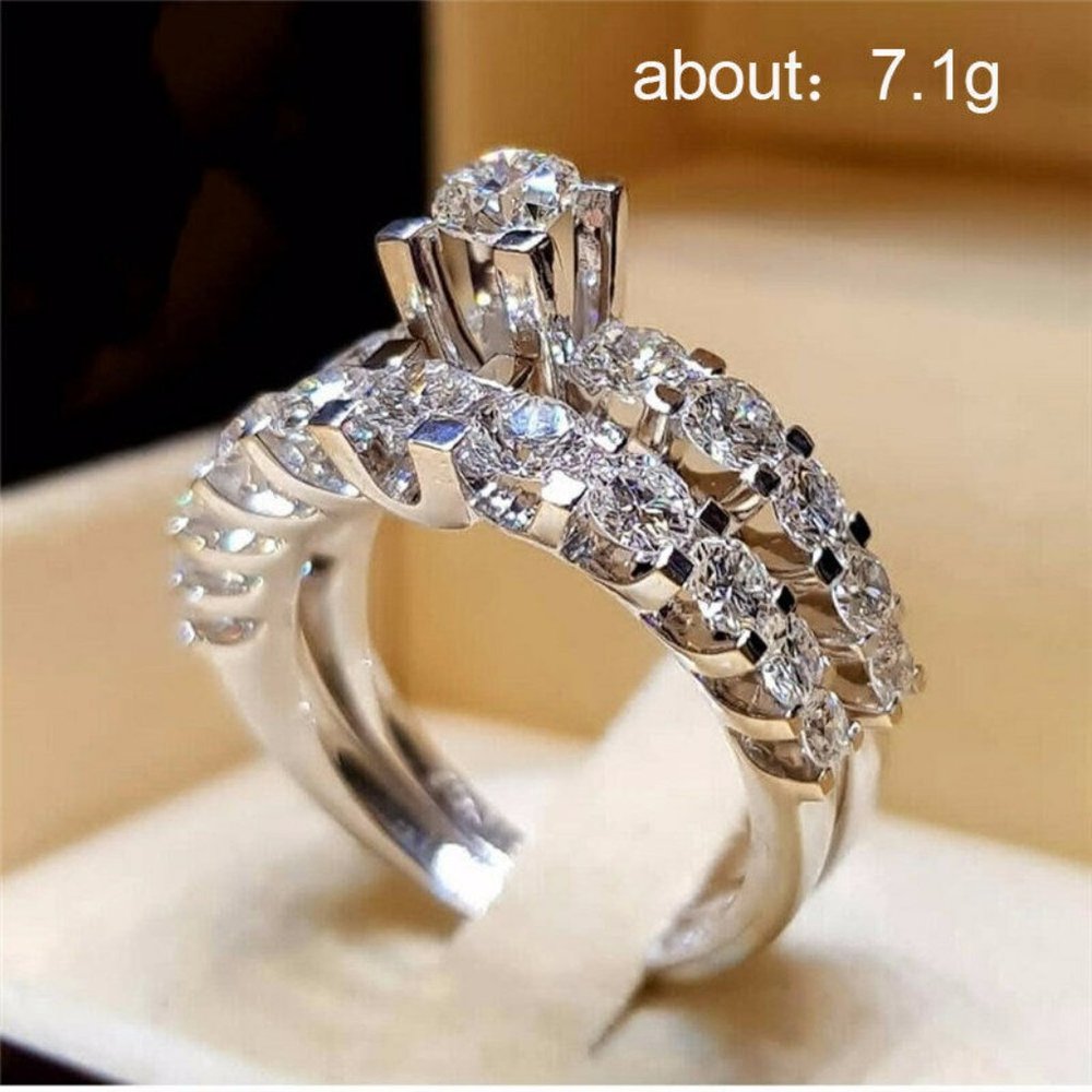 2Pcs/Set 925 Silver Round Cut White Sapphire - Picture 2 of 2